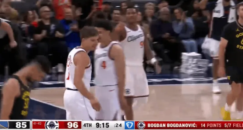 九游app-波格丹命中本场第四记三分，快船再次领先勇士到两位数分差